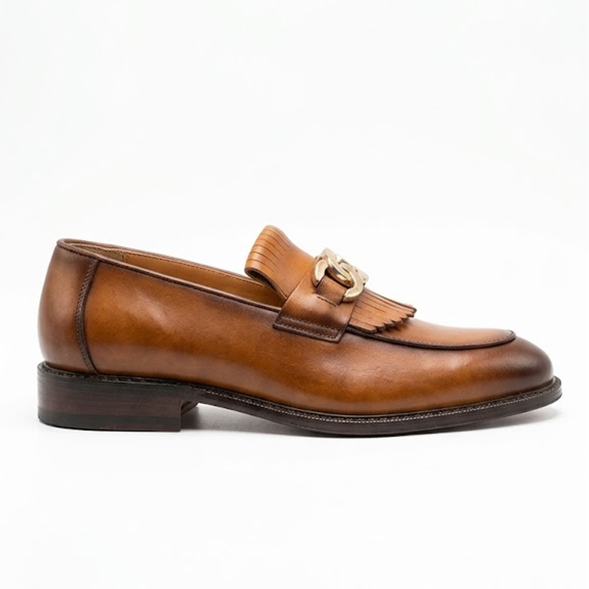La Milano Franconia Cognac Leather Kiltie Chain Loafer