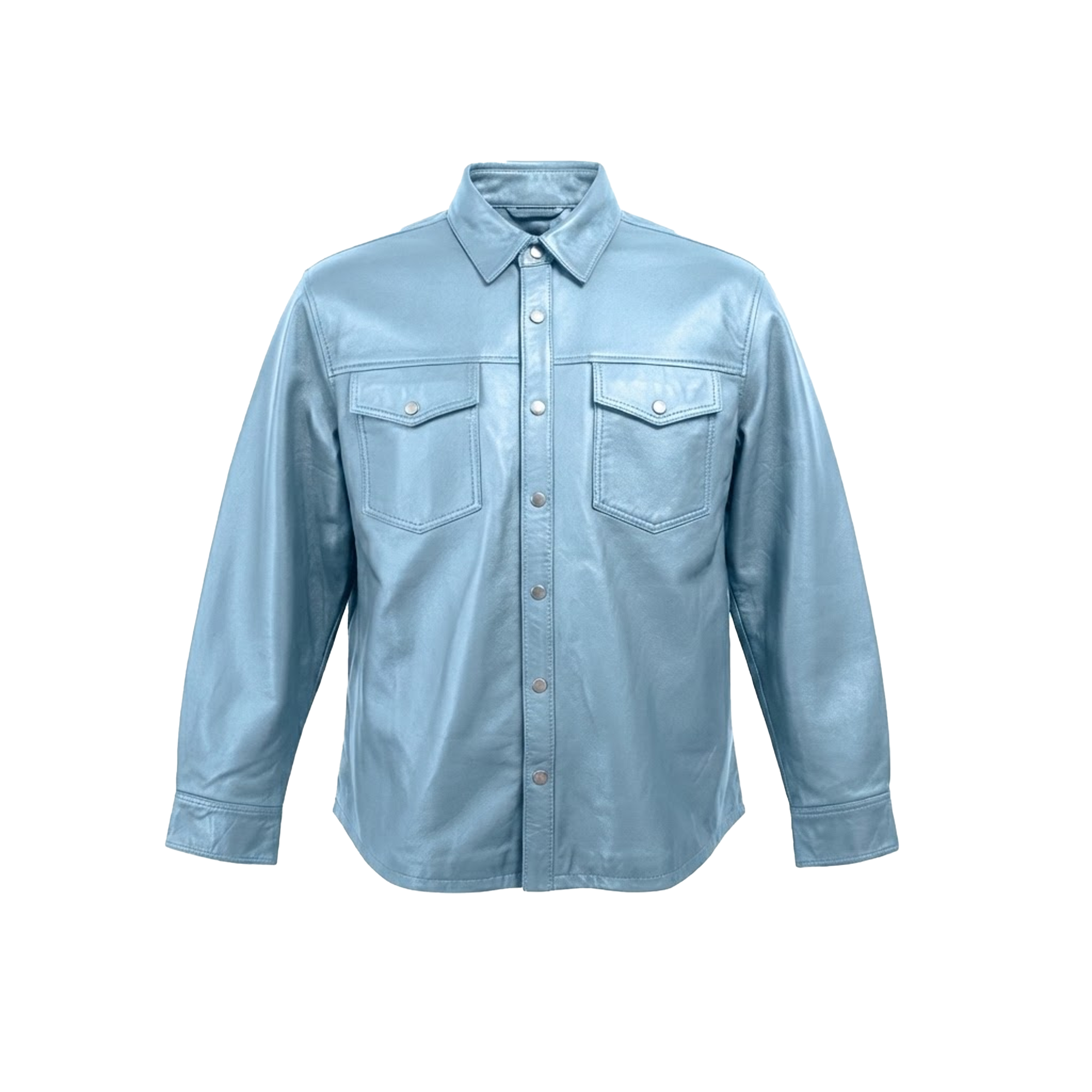 Kashani Men's Powder Blue Lambskin Button-Up Shirt
