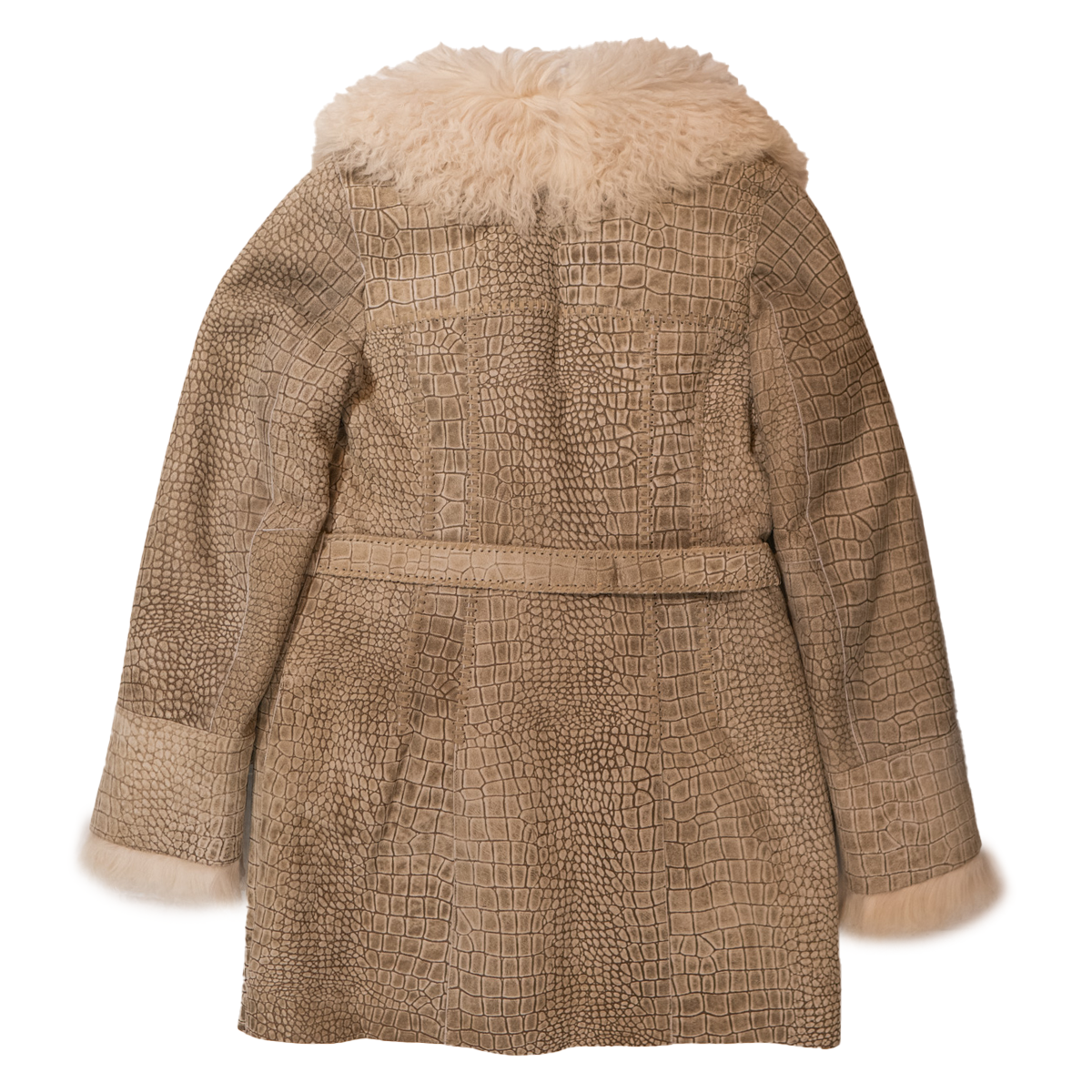 Kashani Women's Sandstone Embossed Alligator Suede Mongolian Lamb Shearling - Dudes Boutique