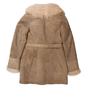 Kashani Women's Sandstone Embossed Alligator Suede Mongolian Lamb Shearling - Dudes Boutique