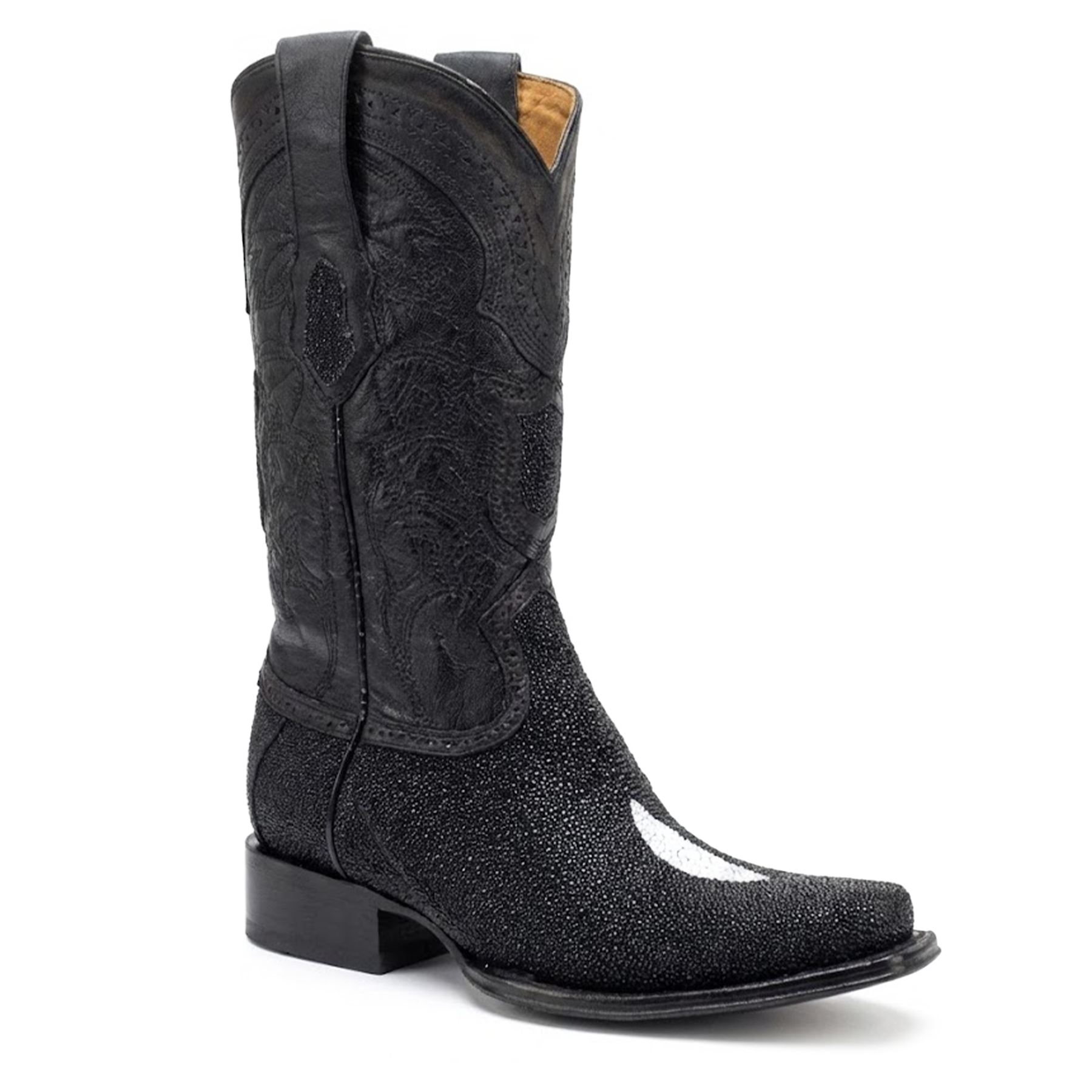 Los Altos Black Single Stone Stingray Narrow Square Toe Cowboy Boots