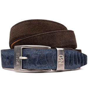 Marco Di Milano Sueded Ostrich Belt Navy / Brown - Dudes Boutique