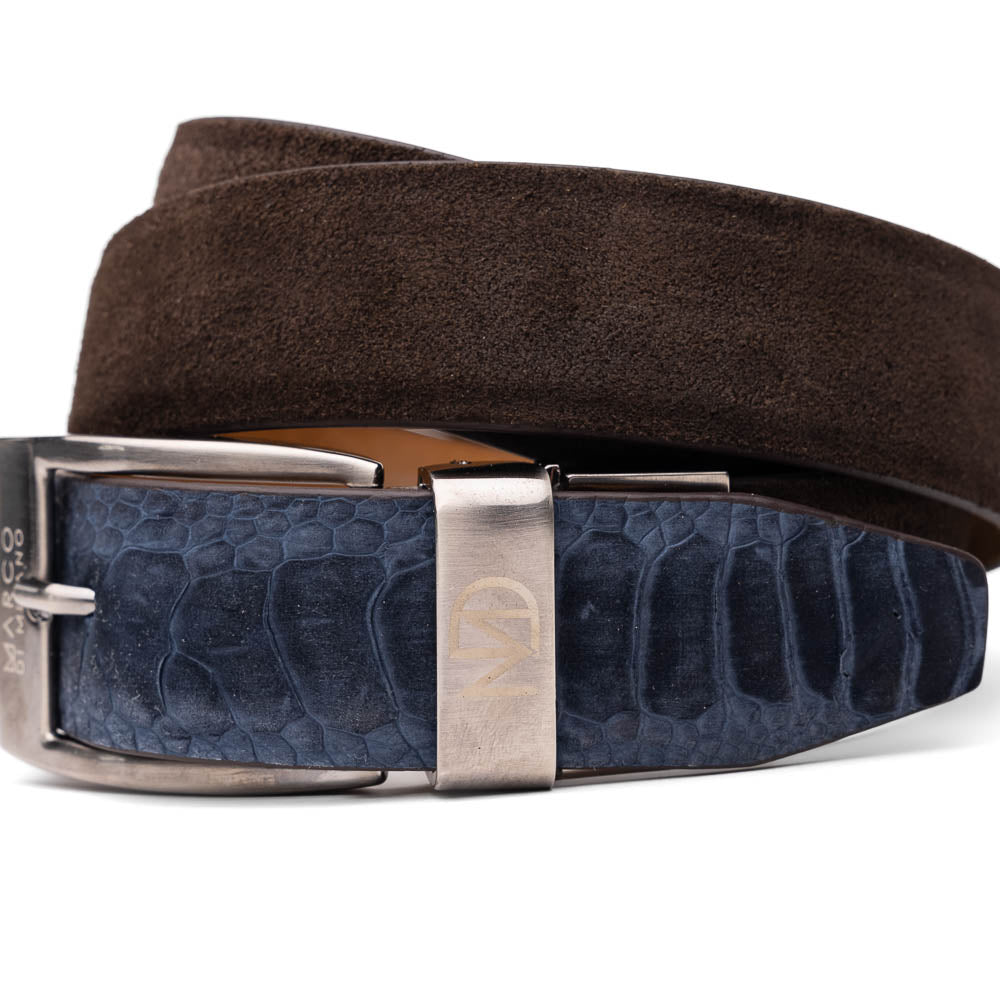 Marco Di Milano Sueded Ostrich Belt Navy / Brown - Dudes Boutique