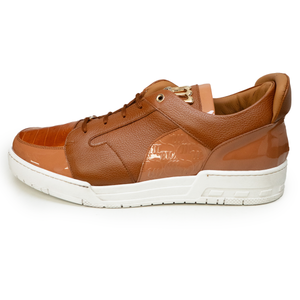 Mauri '8412' Two Tone Brown Alligator/Patent Leather Low Top Sneakers - Dudes Boutique