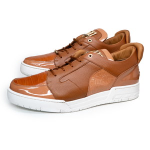 Mauri '8412' Two Tone Brown Alligator/Patent Leather Low Top Sneakers - Dudes Boutique