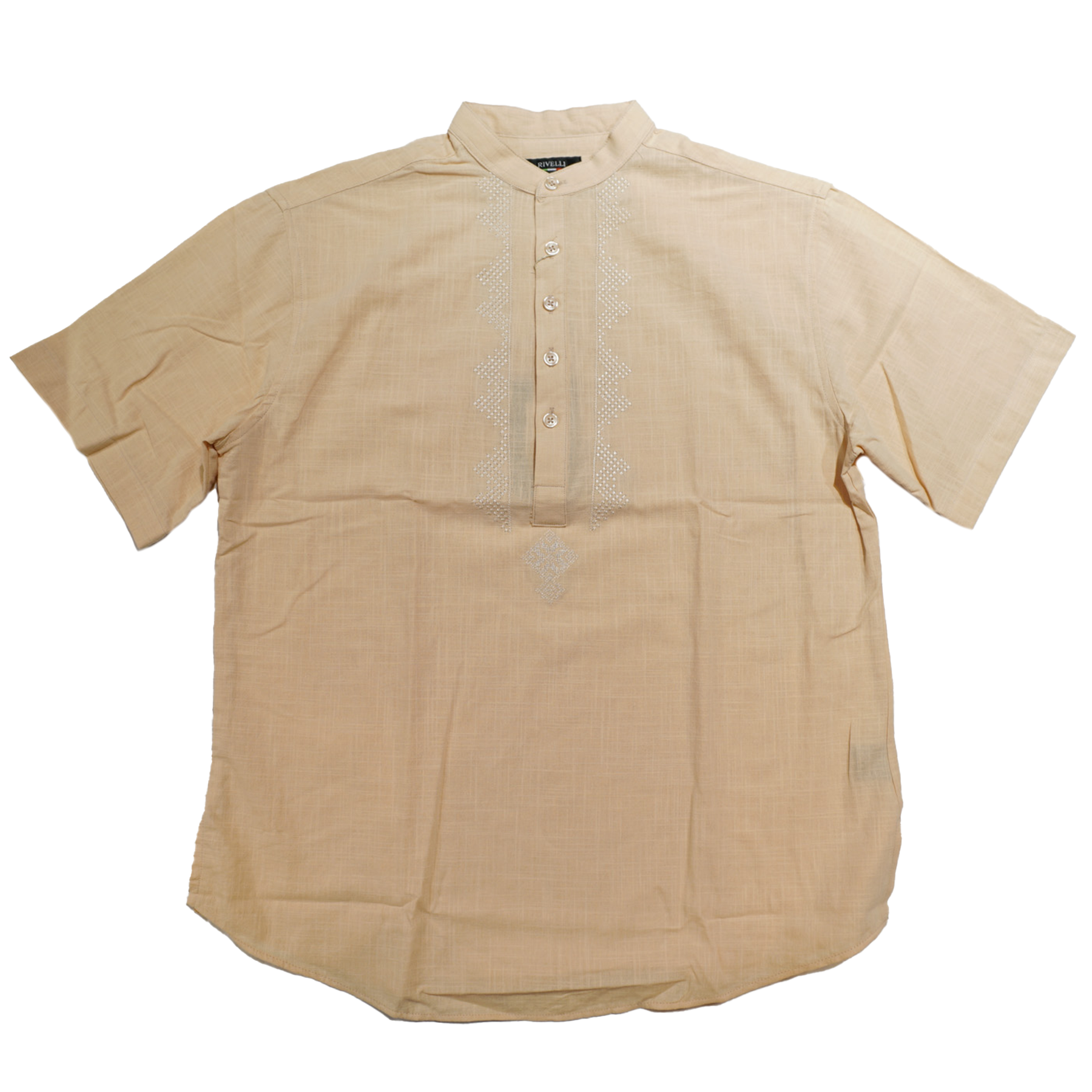 Rivelli Men's Beige Modern Fit Embroidered Grandad Collar Shirt