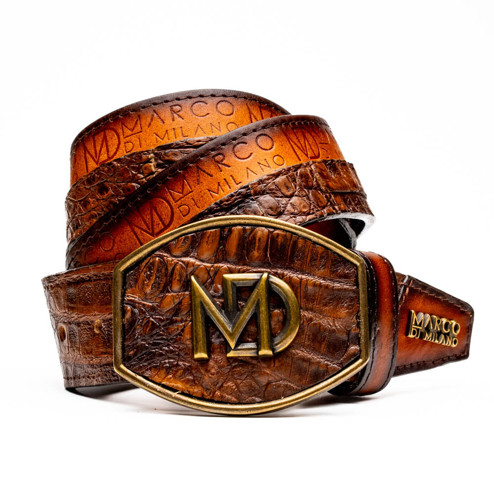 Marco Di Milano Texas Caiman & Calfskin Belt - Aged Maple