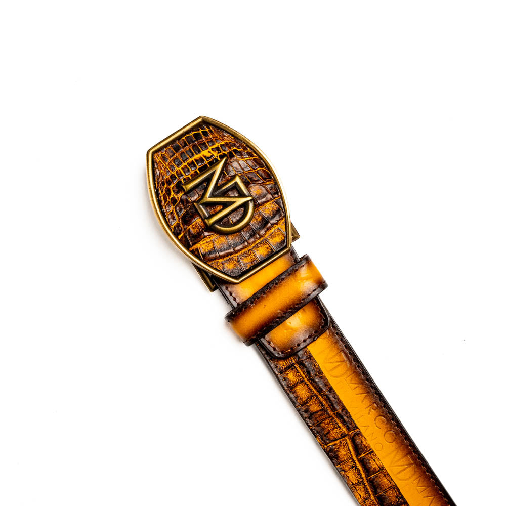 Marco Di Milano Texas Caiman & Calfskin Belt - Mustard / Brown