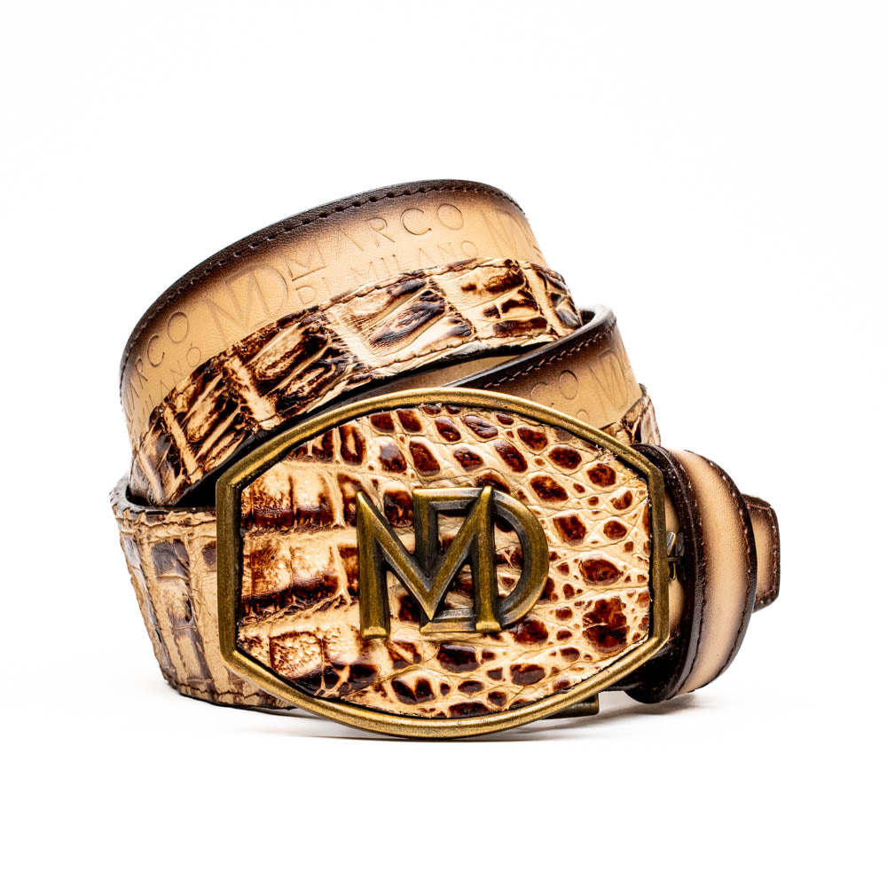 Marco Di Milano Texas Caiman & Calfskin Belt - Stone Orix