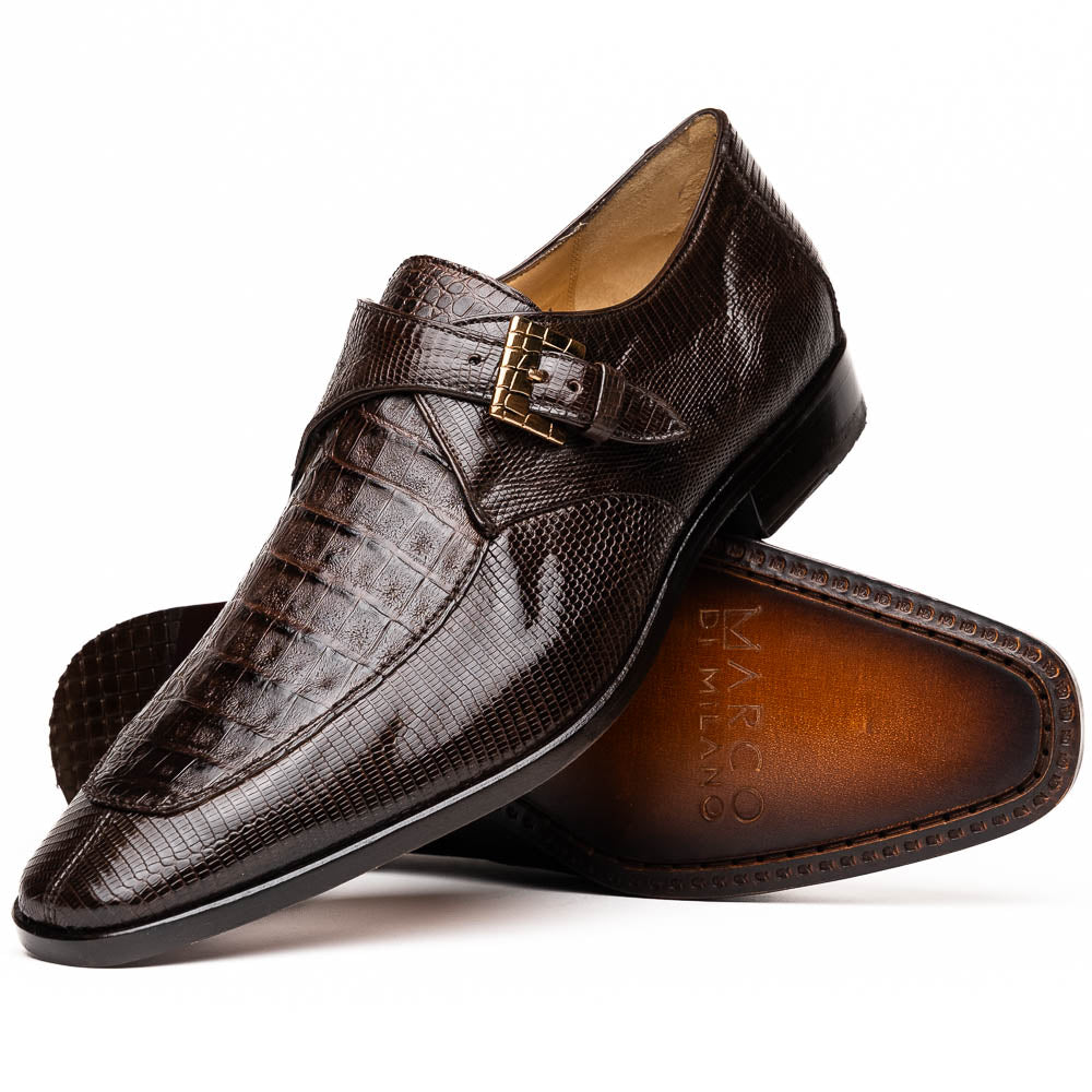 Marco Di Milano Toluca Brown Crocodile & Lizard Monk Strap Dress Shoes - Dudes Boutique