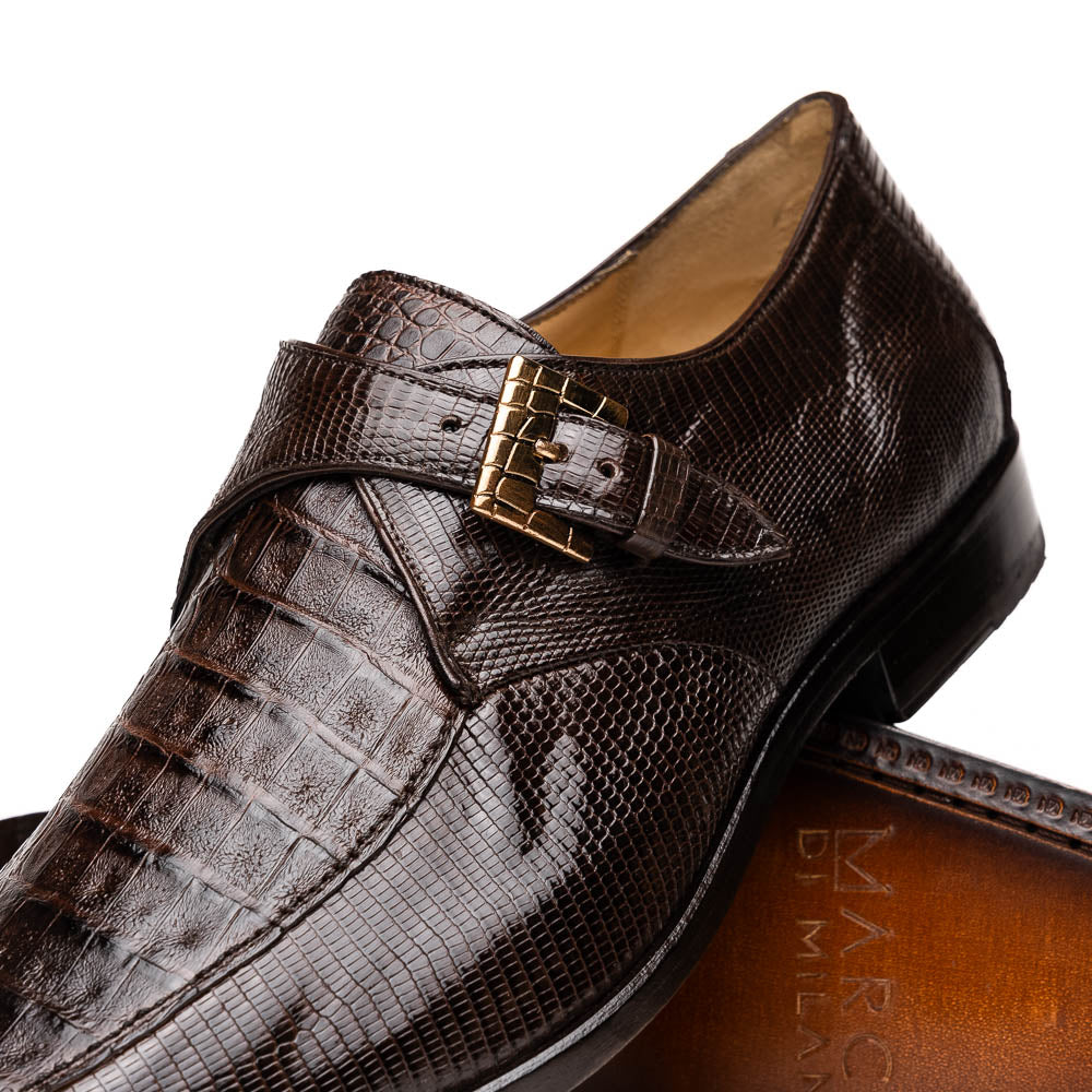 Marco Di Milano Toluca Brown Crocodile & Lizard Monk Strap Dress Shoes - Dudes Boutique