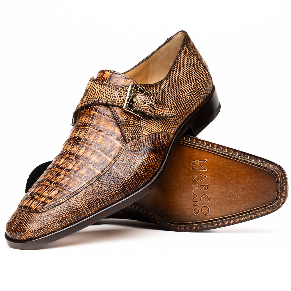 Marco Di Milano Toluca Rustic Orix Crocodile & Lizard Monk Strap Dress Shoes - Dudes Boutique