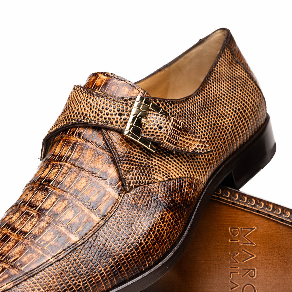 Marco Di Milano Toluca Rustic Orix Crocodile & Lizard Monk Strap Dress Shoes - Dudes Boutique
