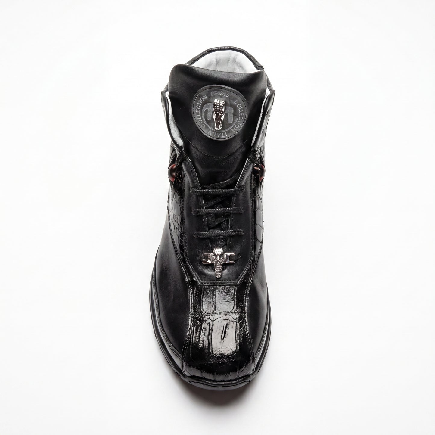Mauri 18653 Black/Grey Genuine Baby Crocodile/Nappa High Top Sneakers