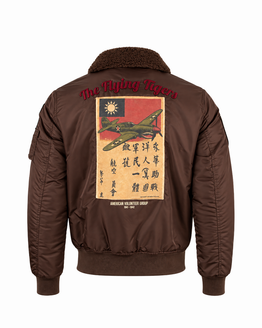 Top Gun Flying Tigers CWU-45 flight jacket in brown, back panel