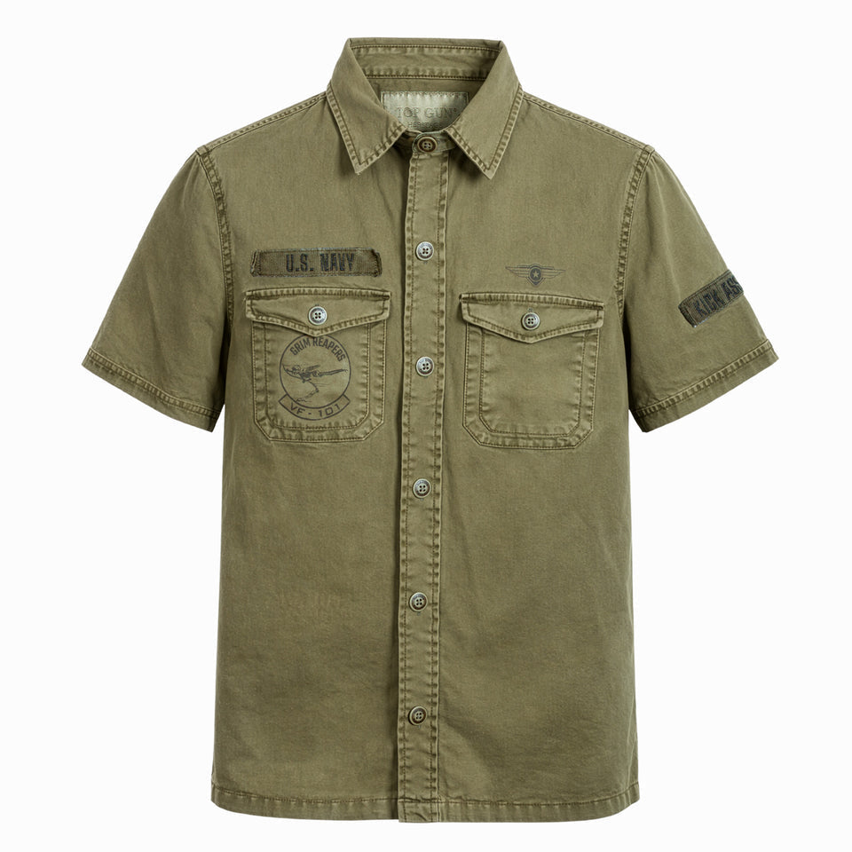 Top Gun Military Instructor Shirt Short Sleeve - Olive