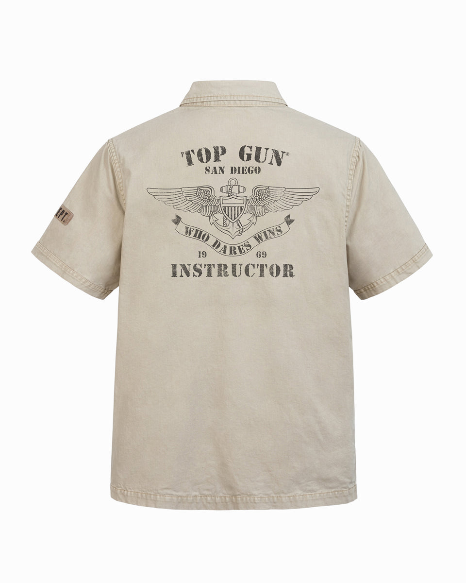 Top Gun Military Instructor Shirt Short Sleeve - Stone