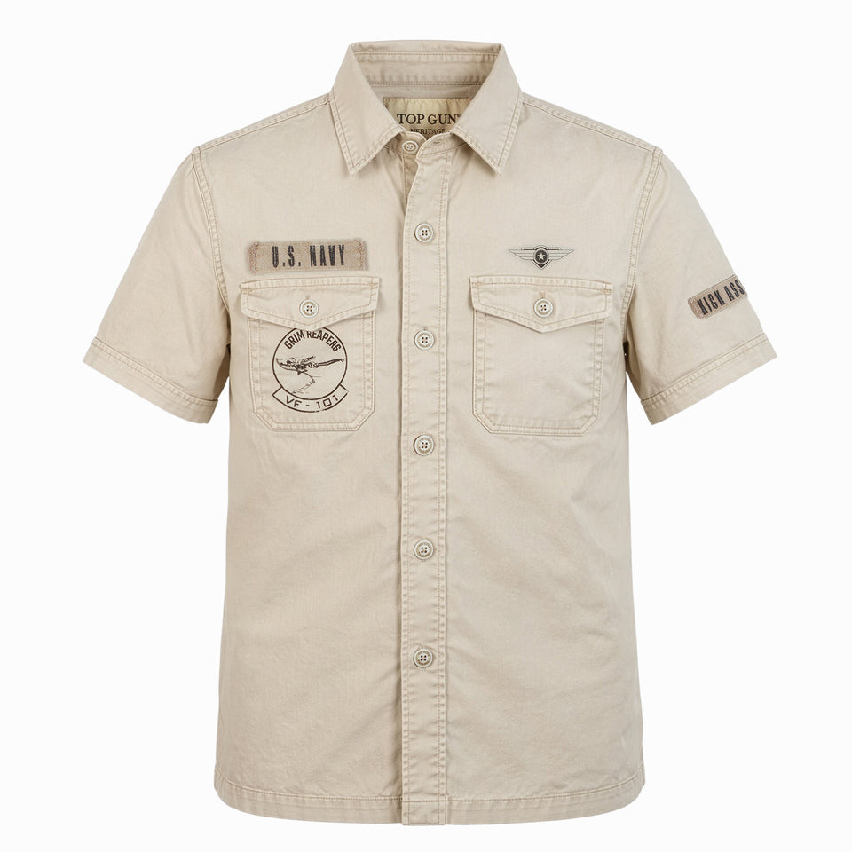 Top Gun Military Instructor Shirt Short Sleeve - Stone