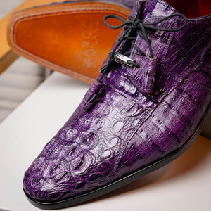 Marco Di Milano Tulum Purple Hornback Crocodile Derby Oxford Dress Shoes - Dudes Boutique