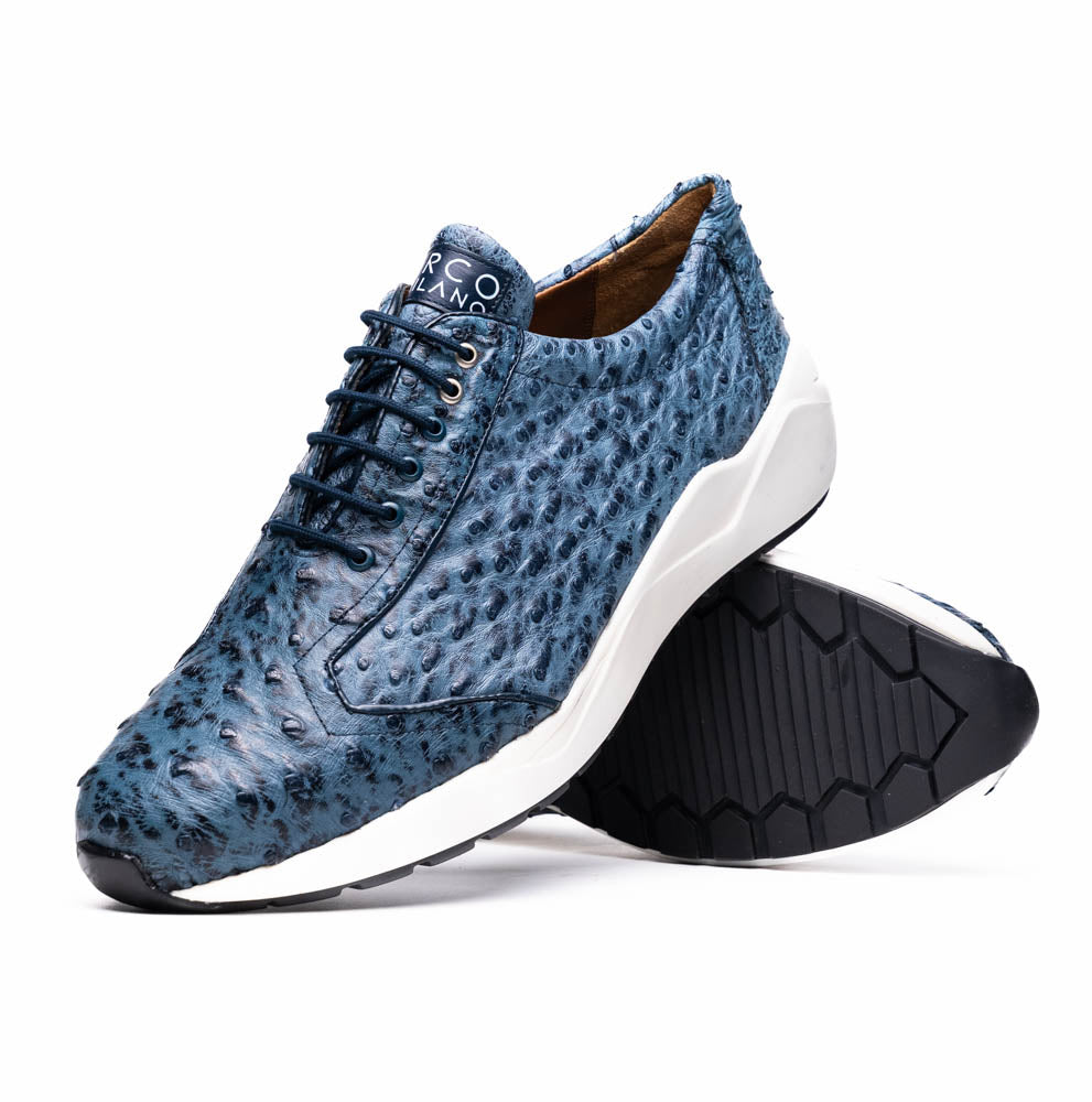 Marco Di Milano Varenna Blue Jeans Ostrich Quill Sneaker