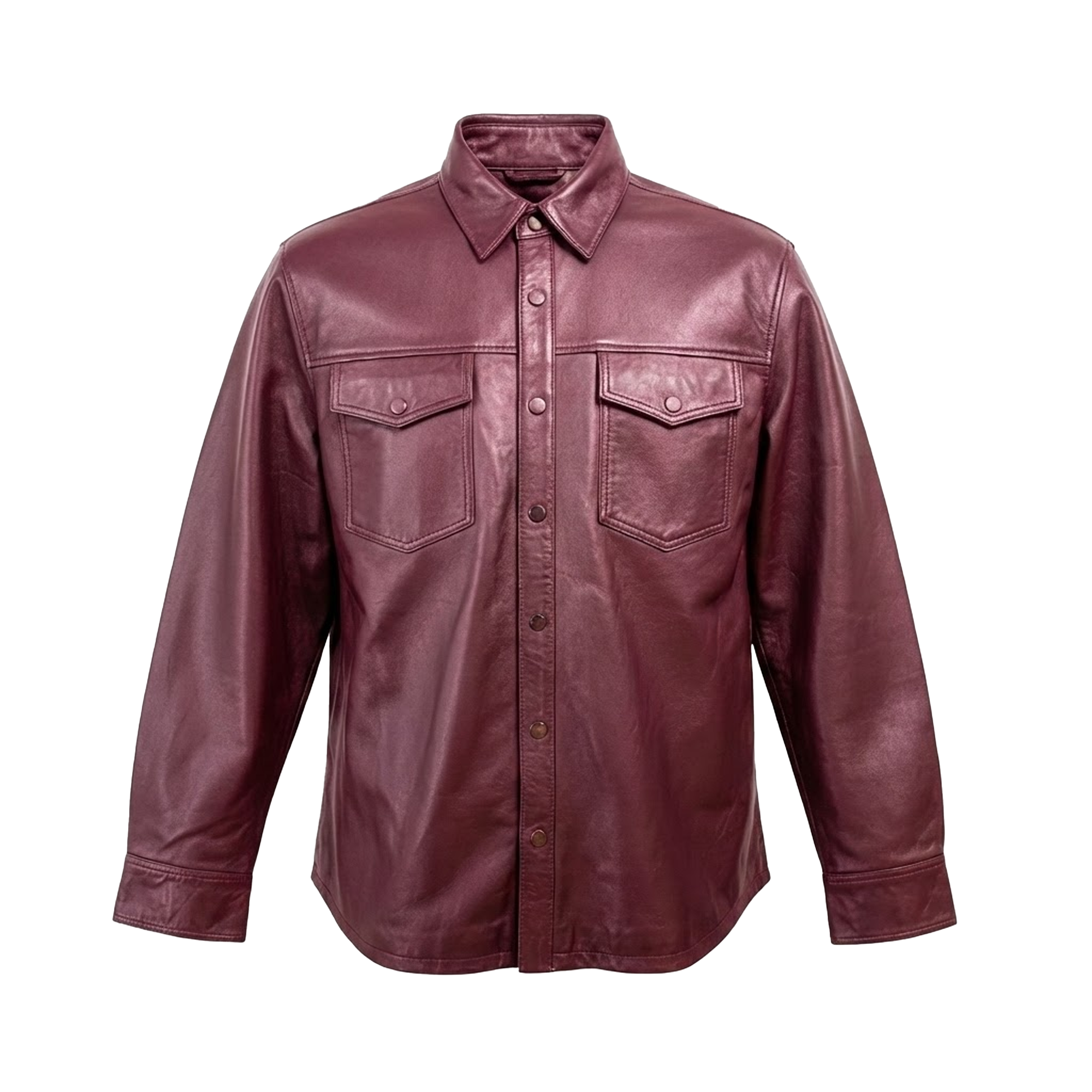 Kashani Men's Burgundy Lambskin Button-Up Shirt