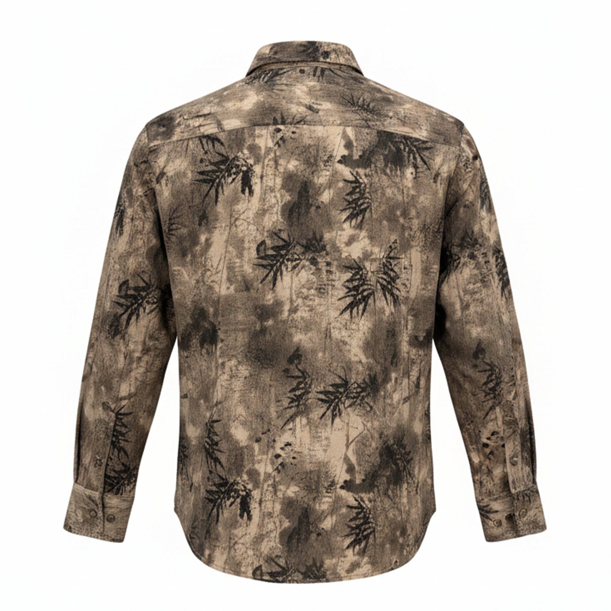 Bespoke Beige Abstract Botanical Wash Button Up Shirt
