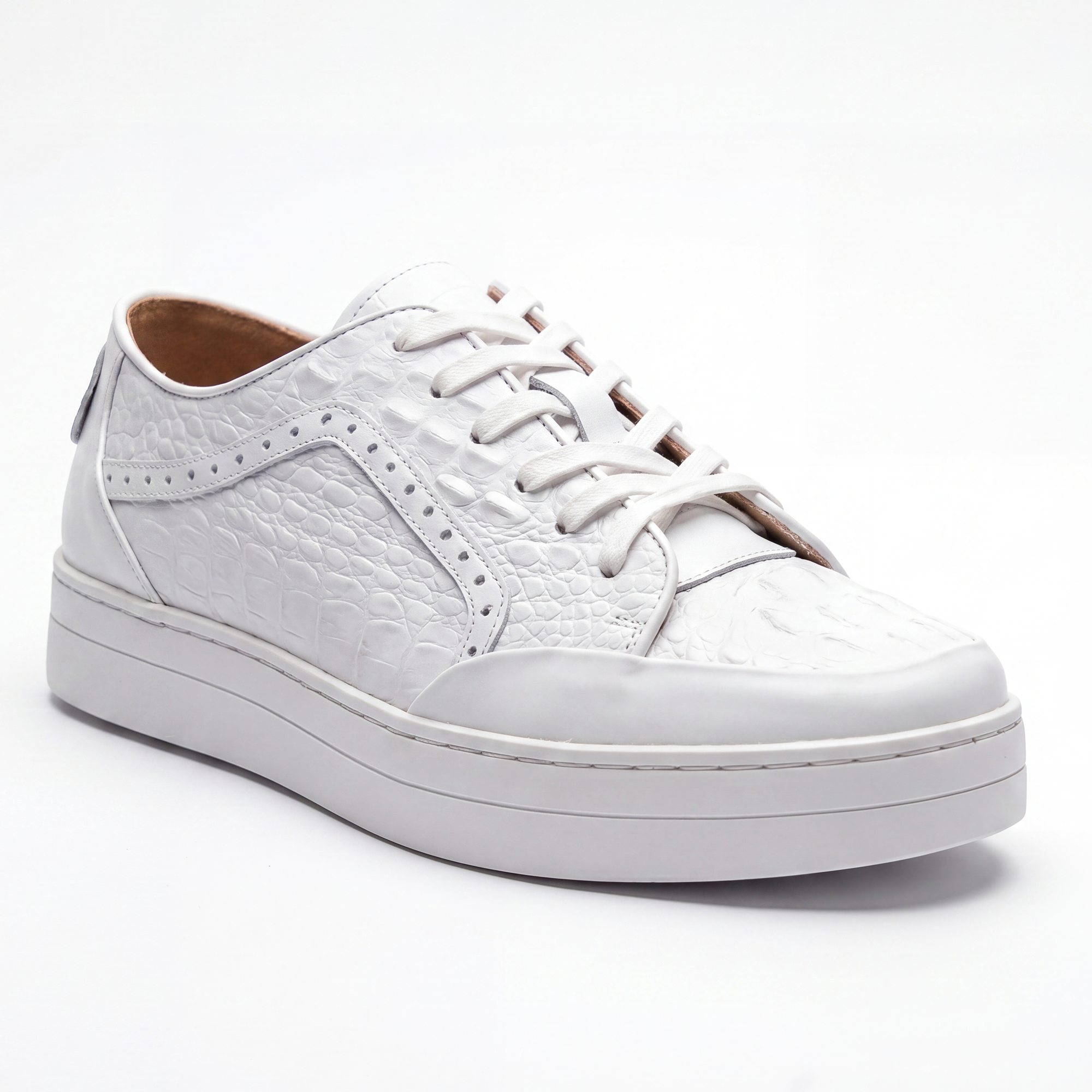 Giovanni Timo White Embossed Crocodile Sneakers