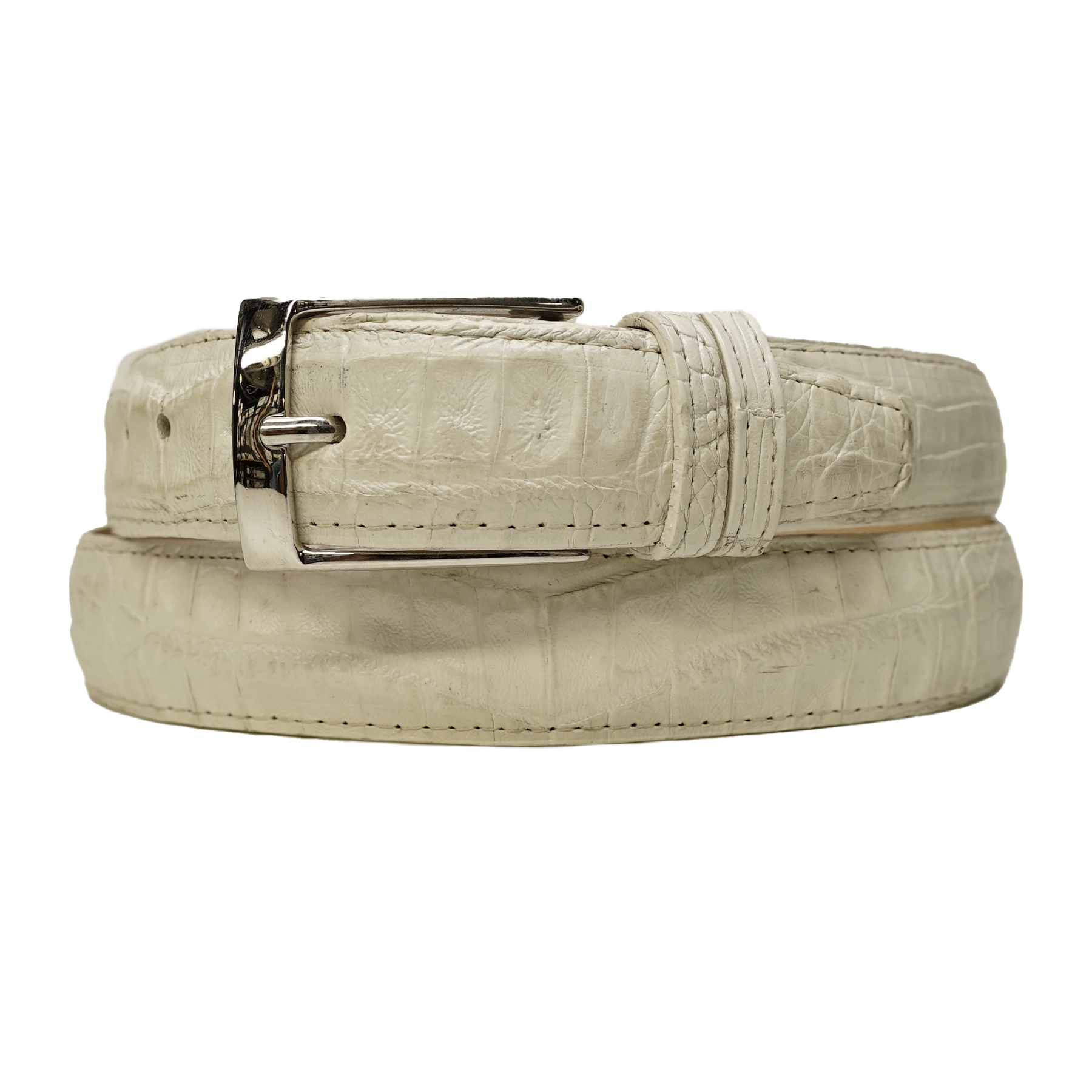 Los Altos White Smooth Caiman Crocodile Belt