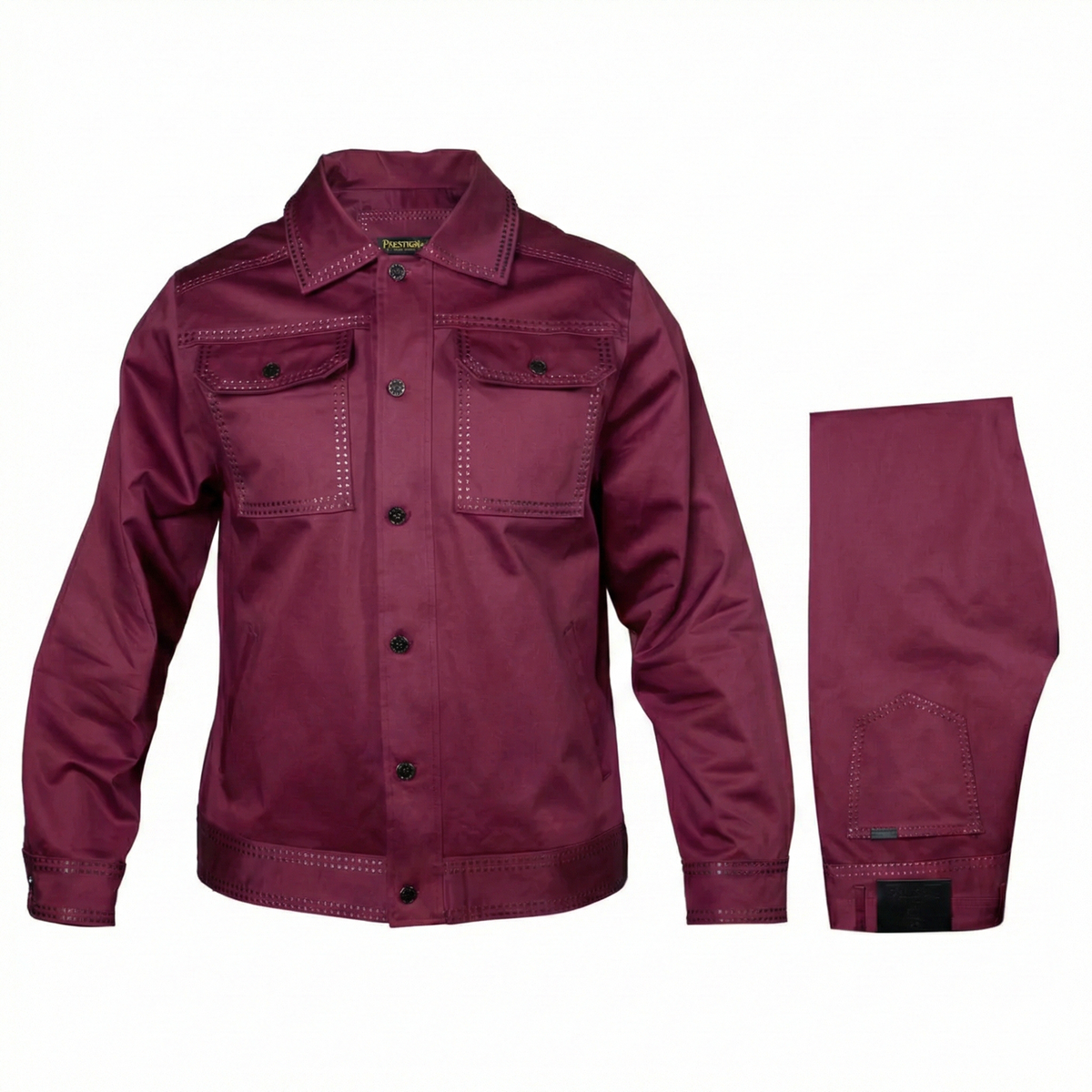 Prestige burgundy denim clothing set
