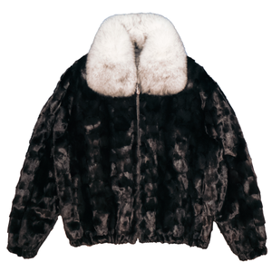Kashani Black Mink Bomber Jacket with Natural Arctic Fox Collar - Dudes Boutique