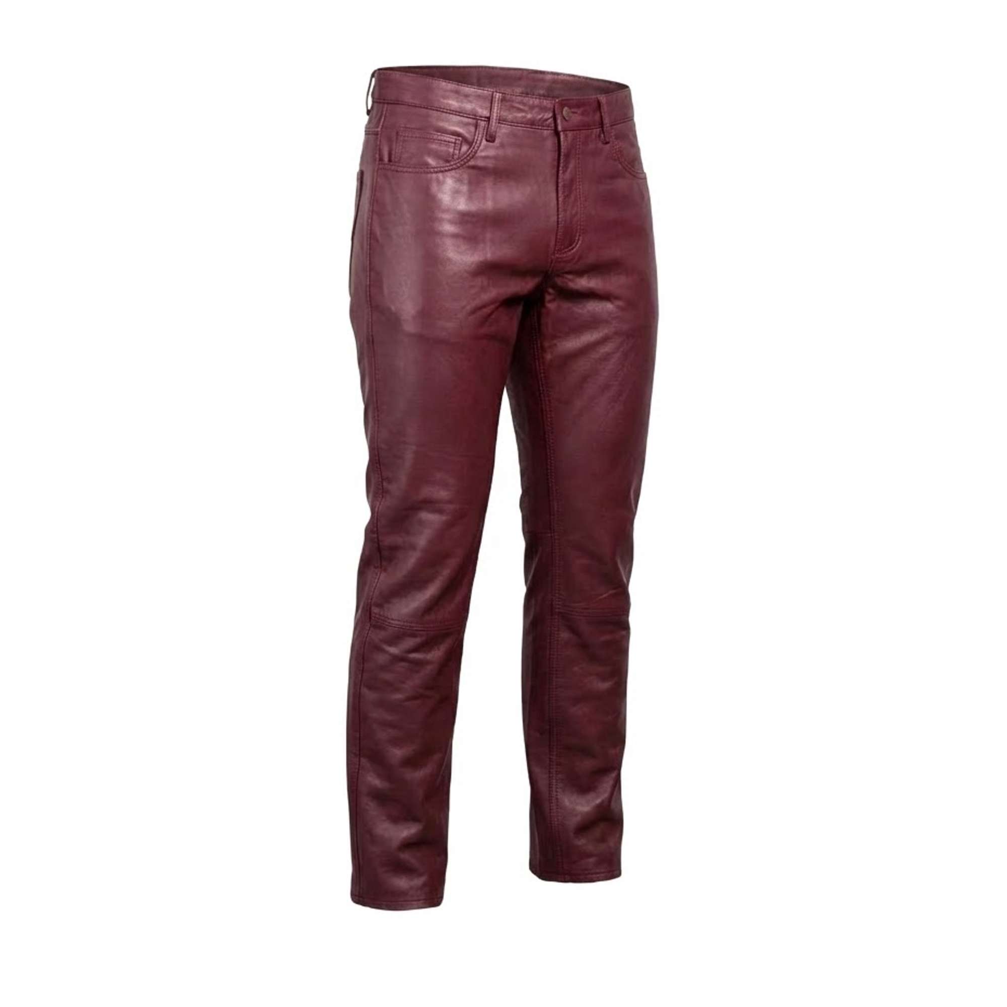 Kashani Men's Burgundy Lambskin Straight Cut Leather Pants