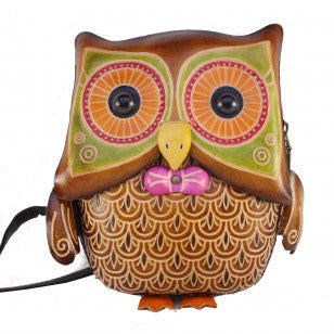 Kashani Brown Handcrafted Colorful Owl Coin Purse