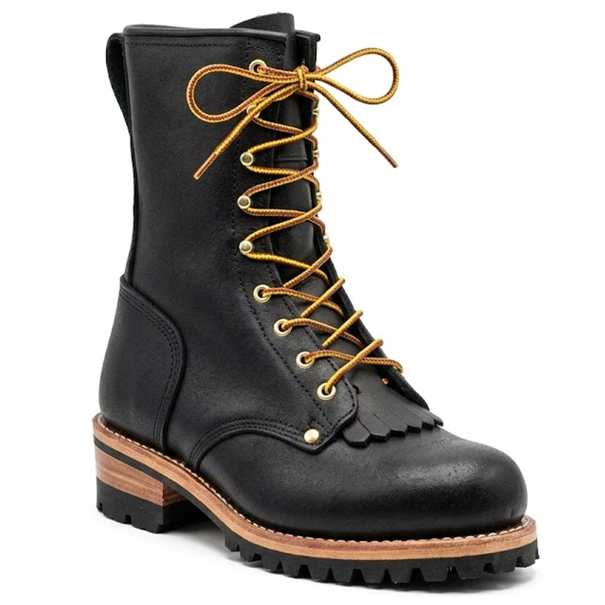 Zanco Men's Black Plain Toe Logger Boots
