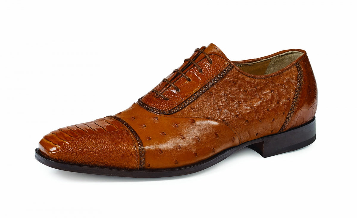 Mauri - 4813 Cognac Ostrich Leg and Body Dress Shoe - Dudes Boutique