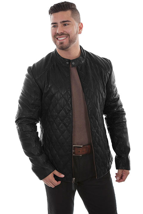 Scully men's black quilted lambskin leather jacket