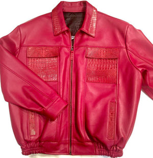 G-Gator Candy Red Alligator/Lambskin Bomber Jacket - Dudes Boutique