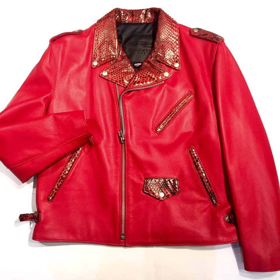 G-Gator Candy Red Diamond Back Python Biker Jacket - Dudes Boutique