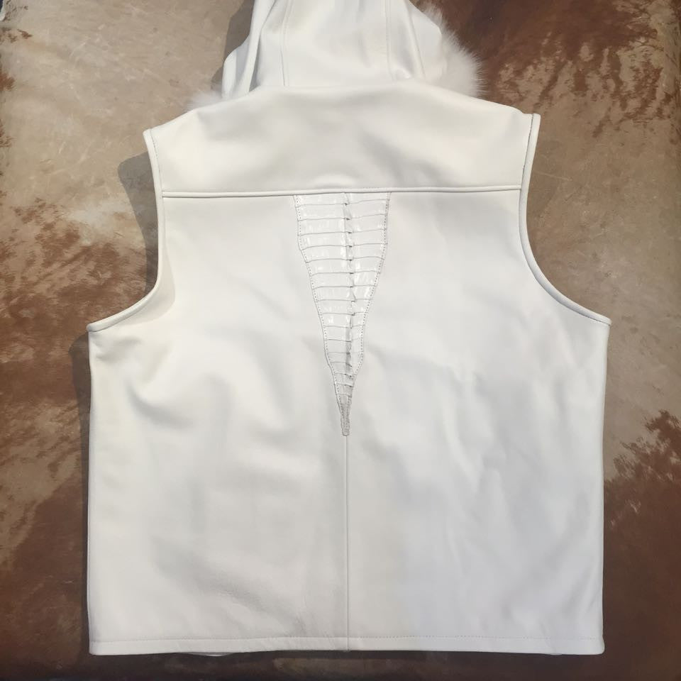 G-Gator - Hooded Crocodile/Lambskin Vest w/ Fox Fur Trim - Dudes Boutique