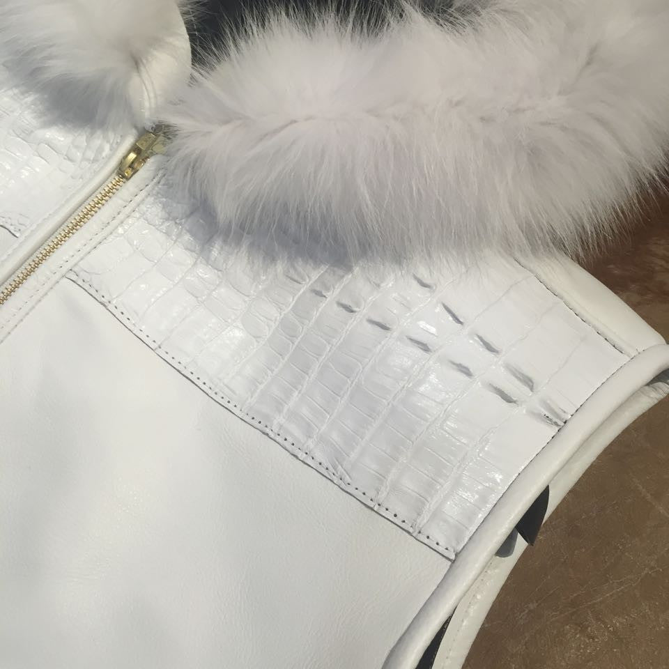 G-Gator - Hooded Crocodile/Lambskin Vest w/ Fox Fur Trim - Dudes Boutique