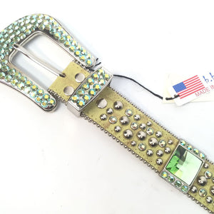 b.b. Simon 767 Lime Green Crystal Belt - Dudes Boutique