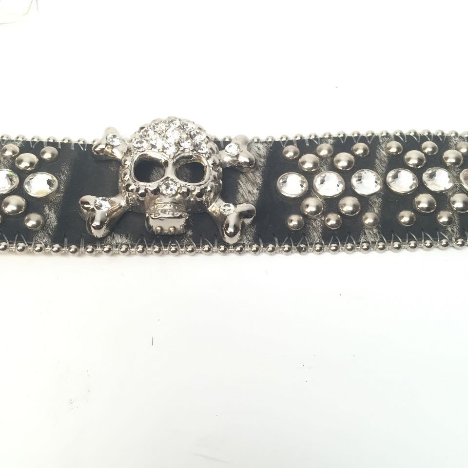 b.b. Simon 7053 Skull Zebra Crystal Belt - Dudes Boutique