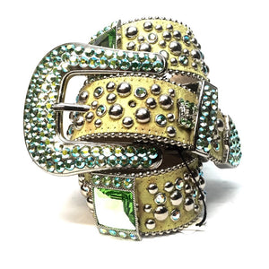b.b. Simon 767 Lime Green Crystal Belt - Dudes Boutique