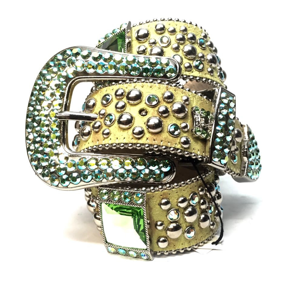 b.b. Simon 767 Lime Green Crystal Belt - Dudes Boutique