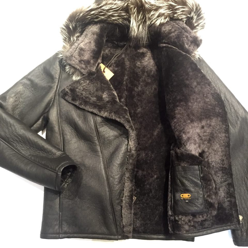 Jakewood Biker Shearling Jacket w/ Silver Fox Trim - Dudes Boutique