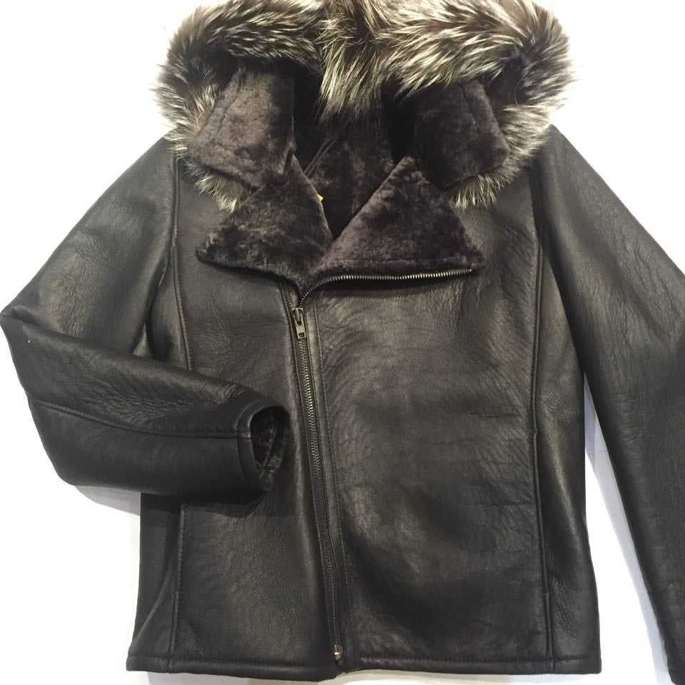 Jakewood Biker Shearling Jacket w/ Silver Fox Trim - Dudes Boutique