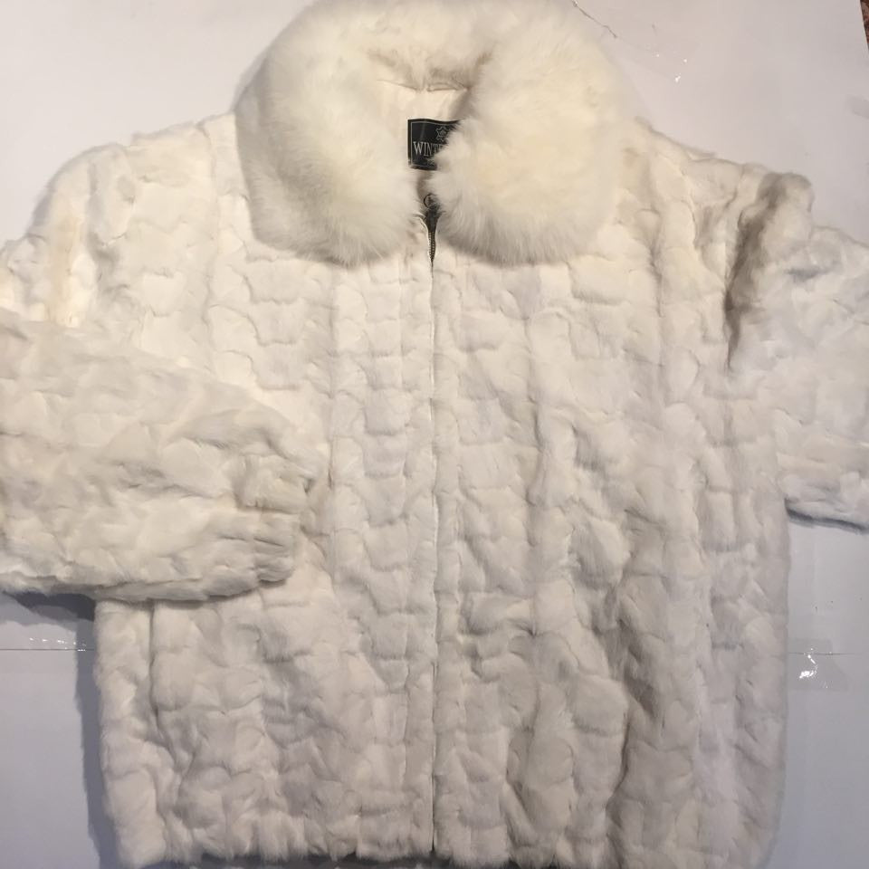 Winter Fur Diamond White Mink Jacket w/ Fox Collar - Dudes Boutique