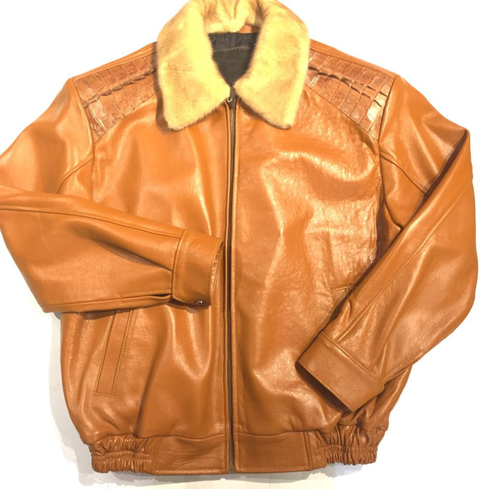 G-Gator 2057 Cognac Alligator/Mink Bomber Jacket - Dudes Boutique