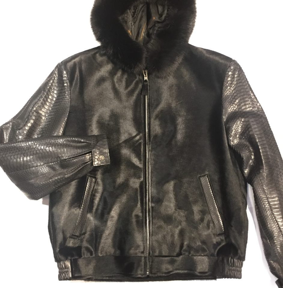 G-Gator Pony Hair/Python Bomber w/ Fox Trimmed Hood - Dudes Boutique