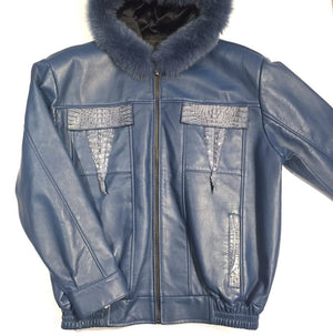 G-Gator Lambskin/Crocodile Bomber w/ Fox Trimmed Hood - Dudes Boutique