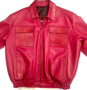 G-Gator Candy Red Alligator/Lambskin Bomber Jacket - Dudes Boutique